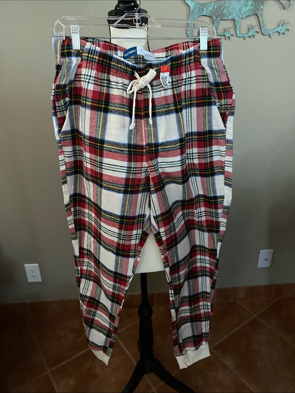 Old Navy Red White Plaid Drawstring Joggers